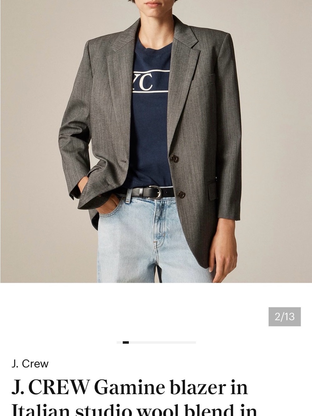 J. Crew Gamine Grey Blazer in Italian Studio Wool blend